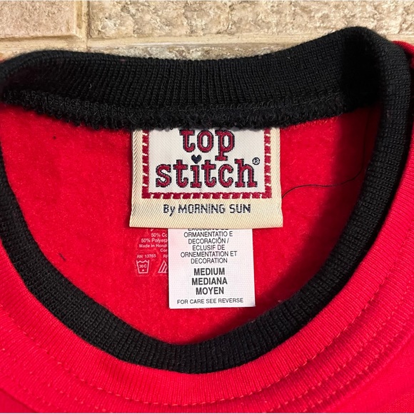 Vintage Top Stitch Morning Sun Christmas Tree Holly Collar Sweatshirt Size M - Picture 3 of 12